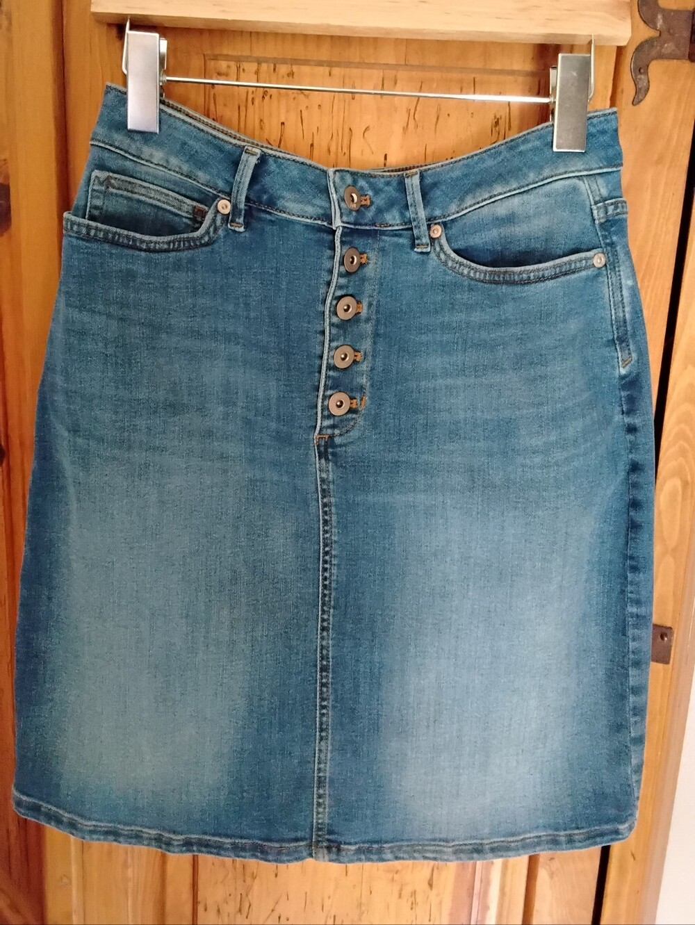 J. Jill Medium Blue Denim Button-Front A-Line Skirt